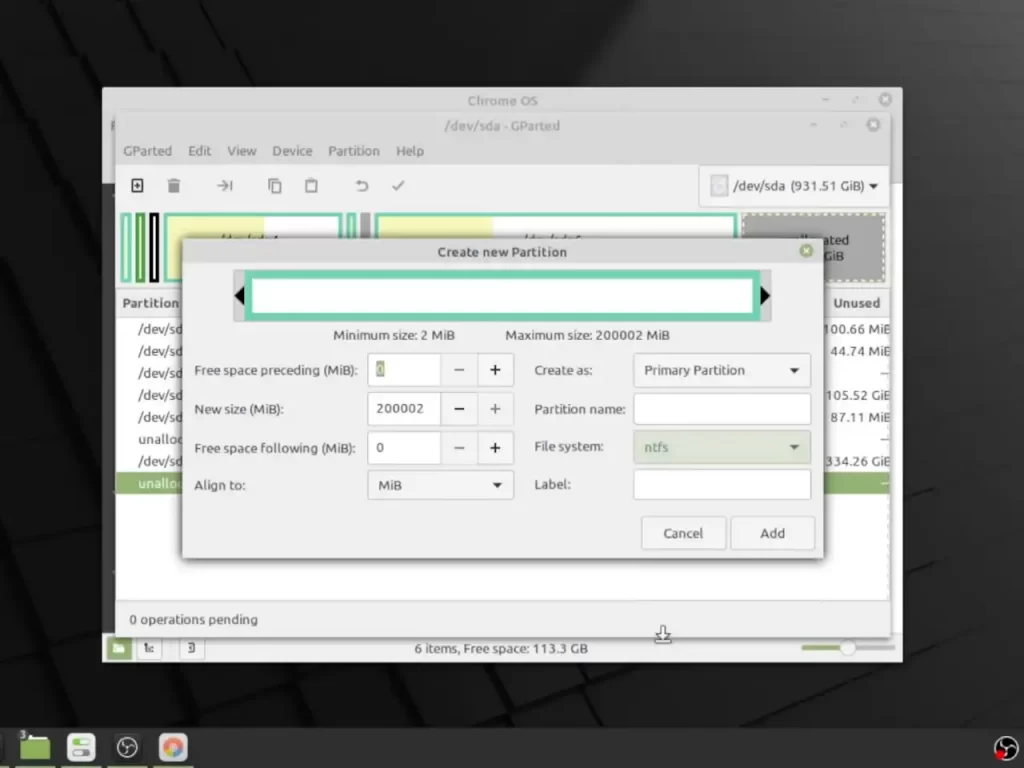 Creating Partition in Linux Mint