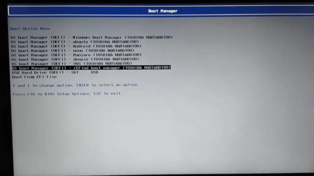 fyde os refind boot manager in boot menu