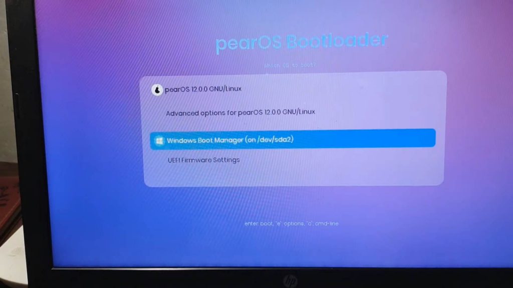 pear os dual boot menu