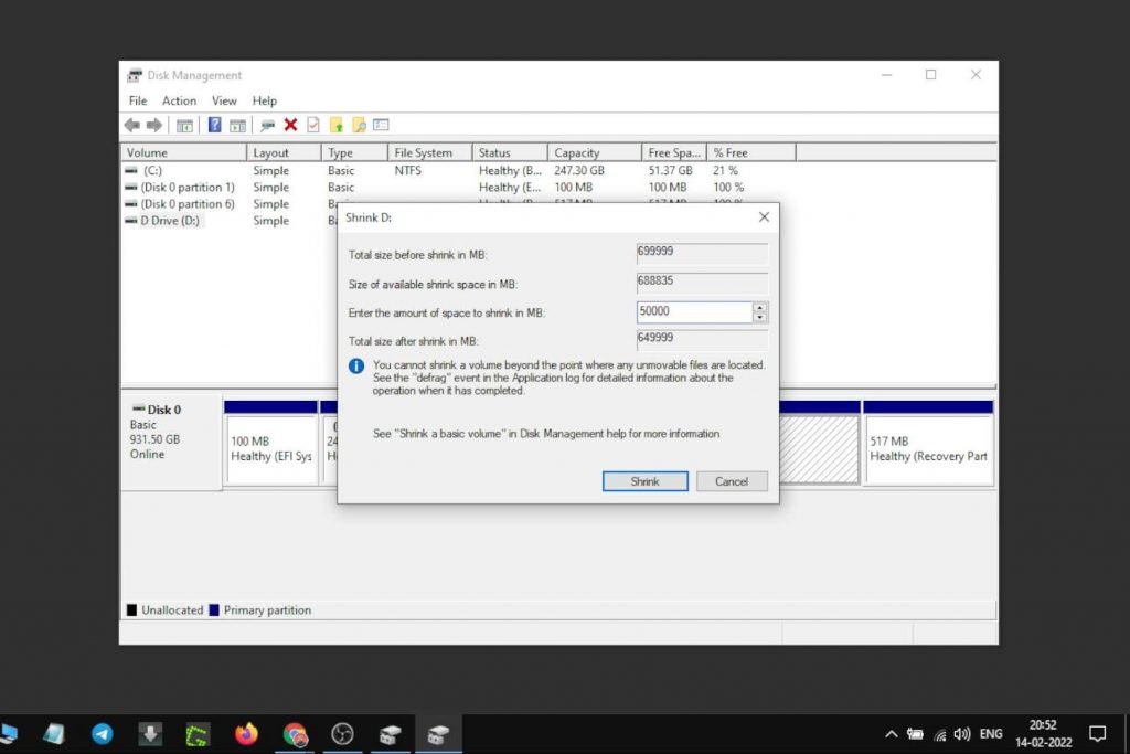 creating partition in windows