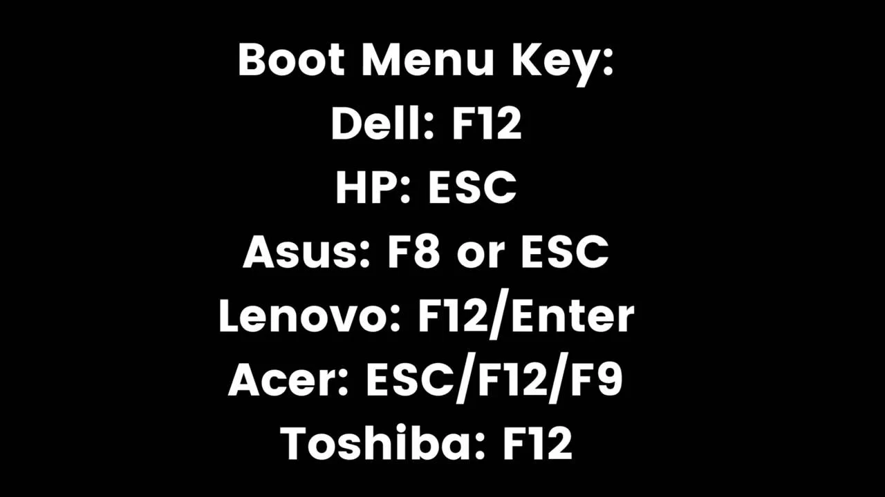 boot key for different system
