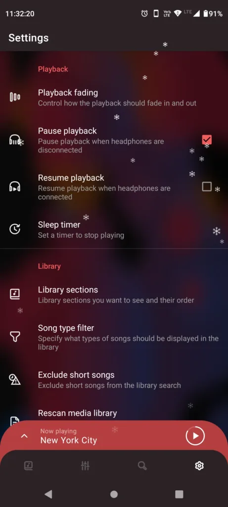 frolomuse music player - Settings