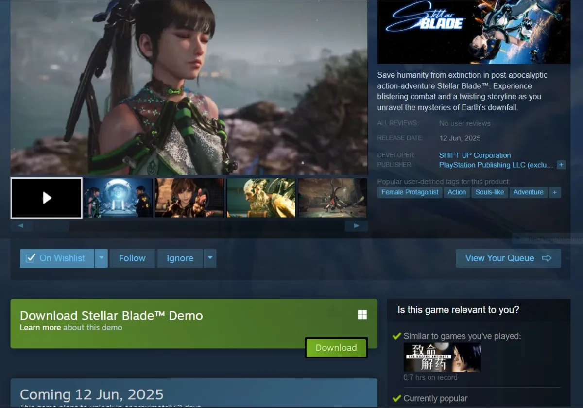 stellar blade PC demo download