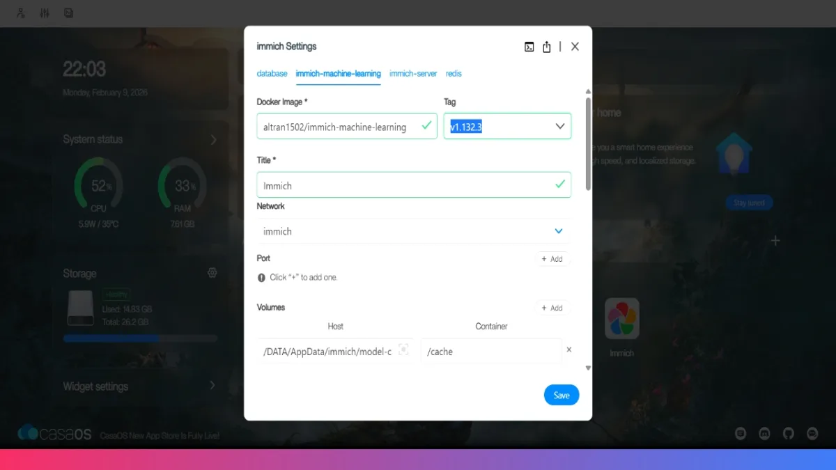 immich version update fix zimaboard