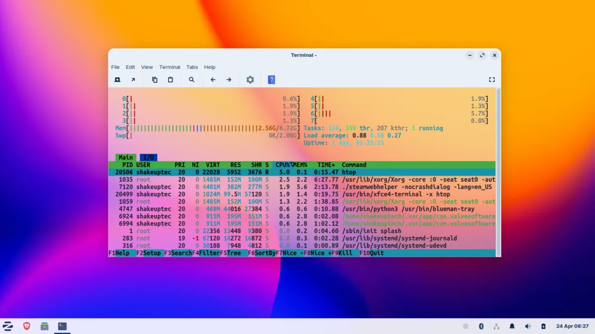 zorin os 18 lite idle ram usage htop